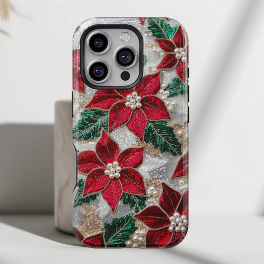 Christmas Poinsettia Flower Design iPhone Case