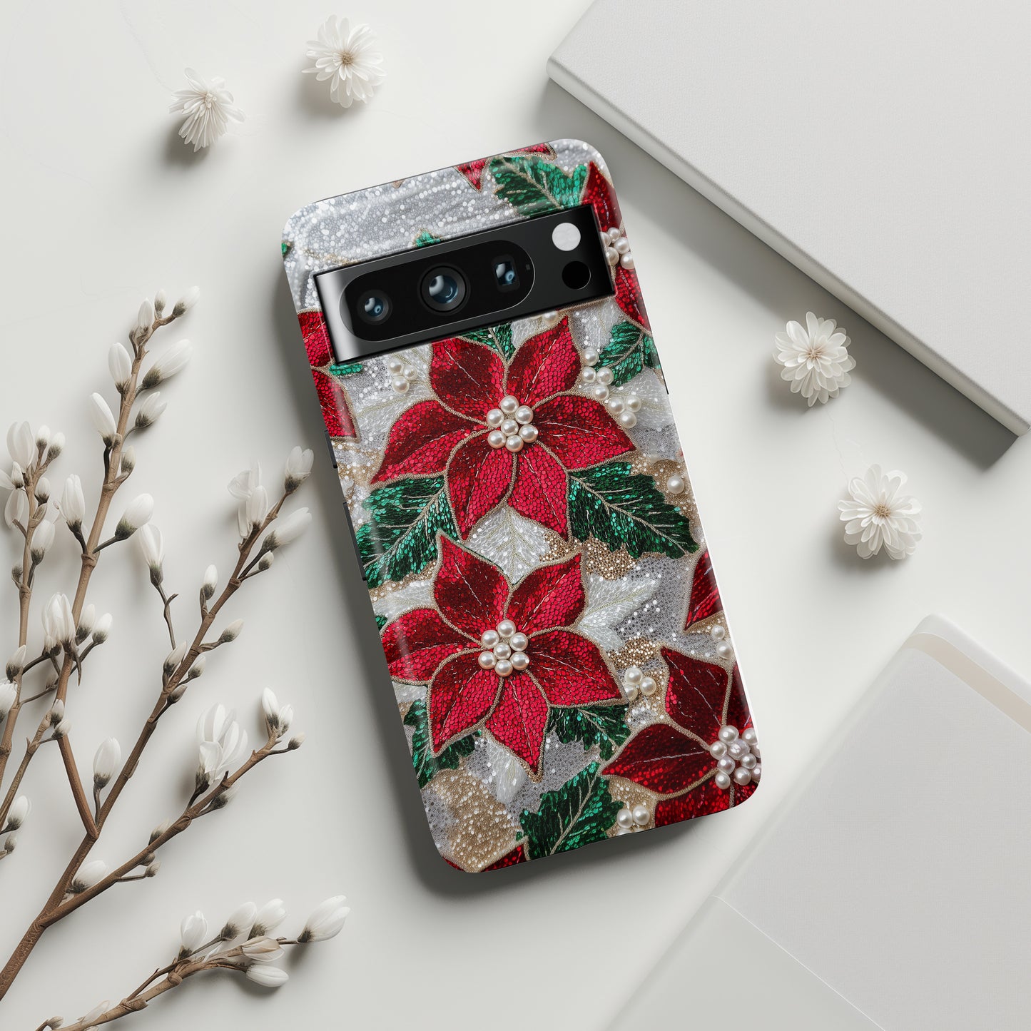 Christmas Poinsettia Flower Design Google Pixel Phone Case