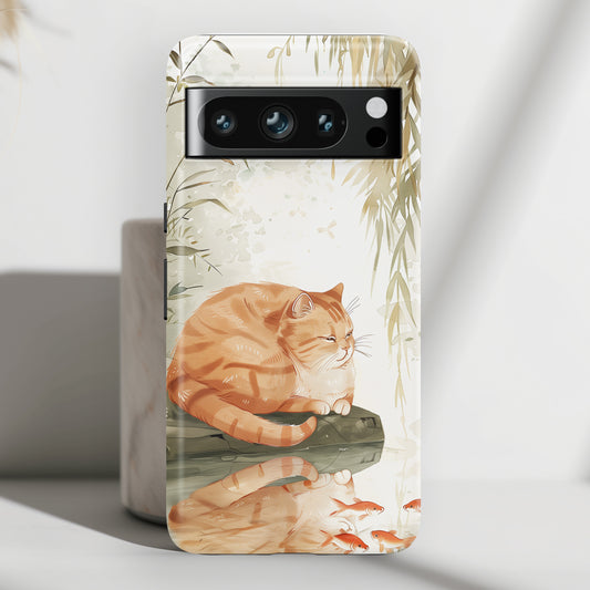 Chubby Cat by the Pond Japanese Art Design Google Pixel Phone Case