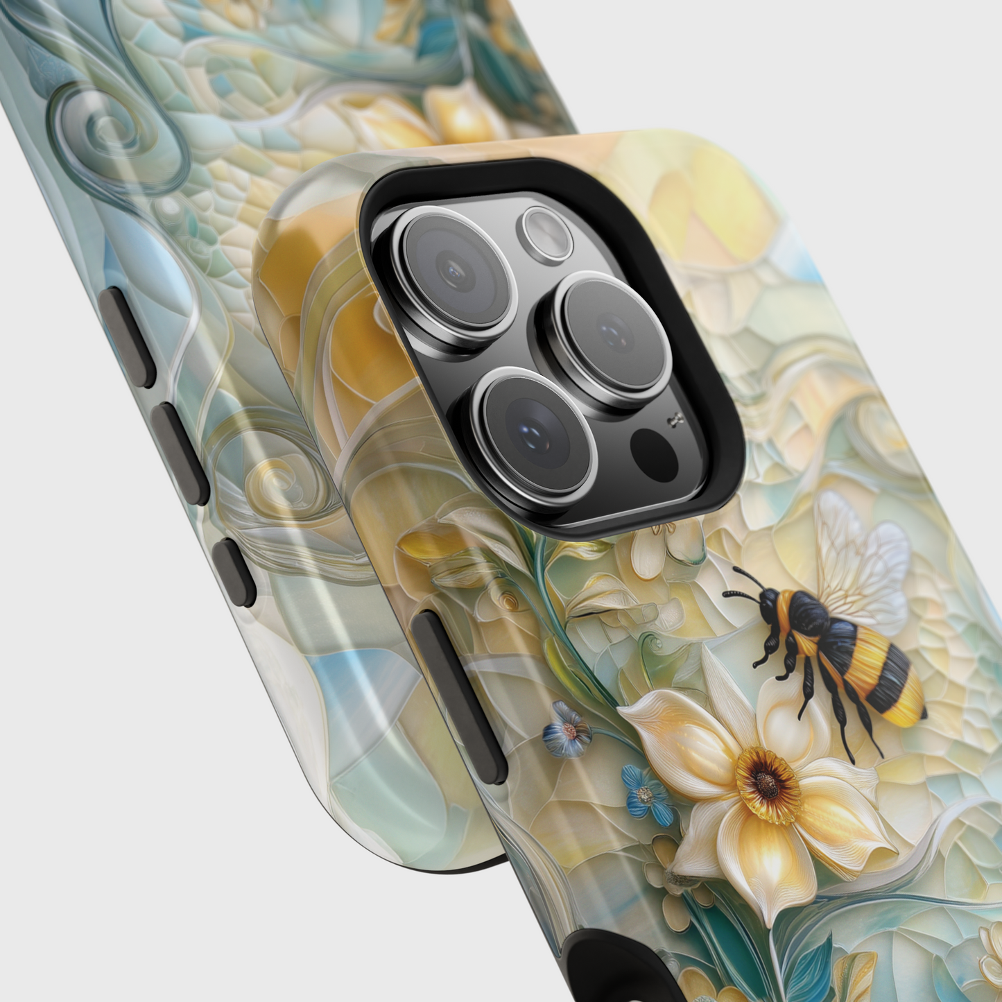 Bumblebee & Floral Stained Glass Art Design iPhone Case