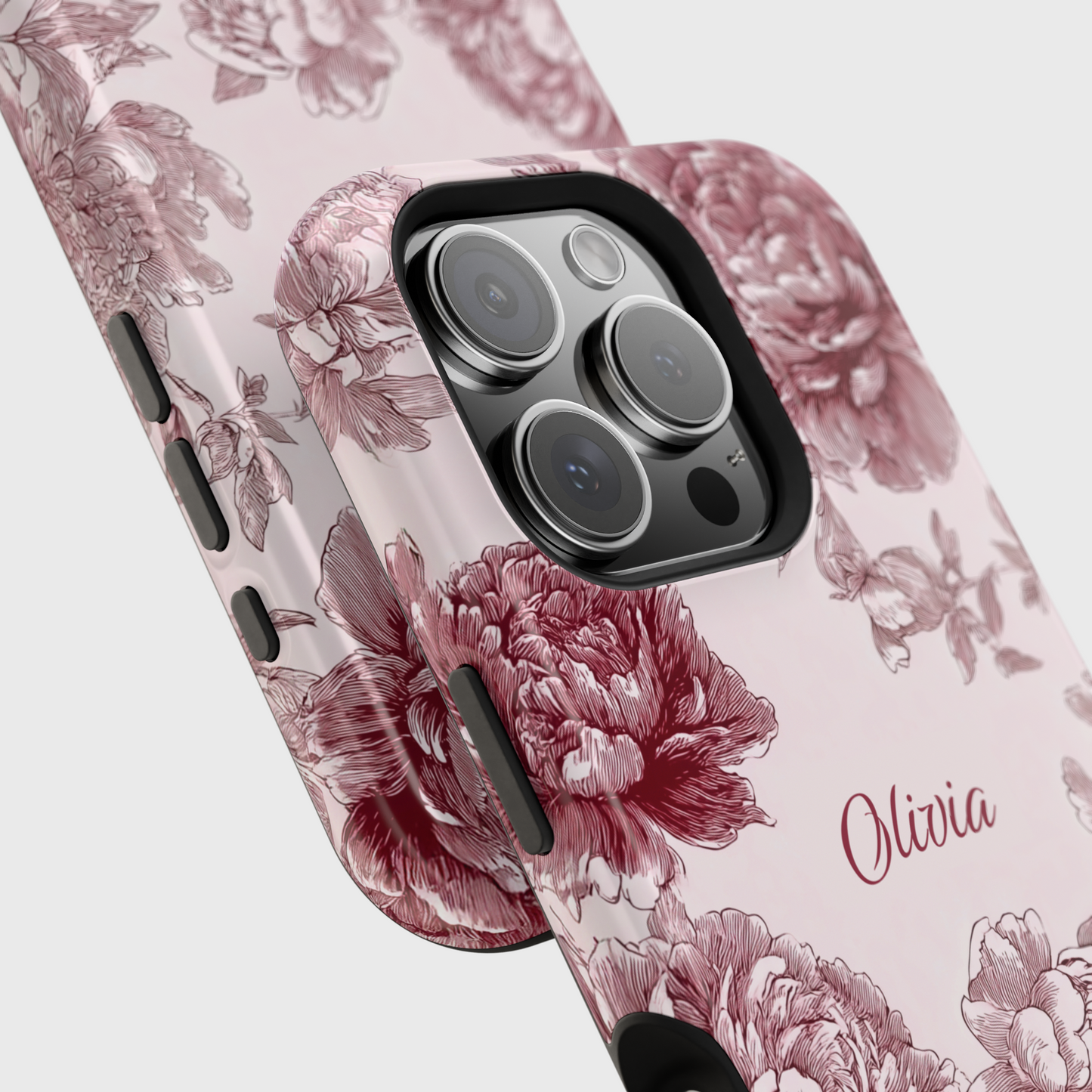 Personalisable Pink Toile Floral Design iPhone Case