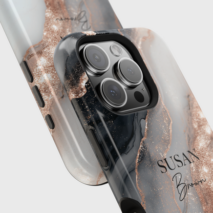 Personalisable Luxury RoseGold Marble Design iPhone Case