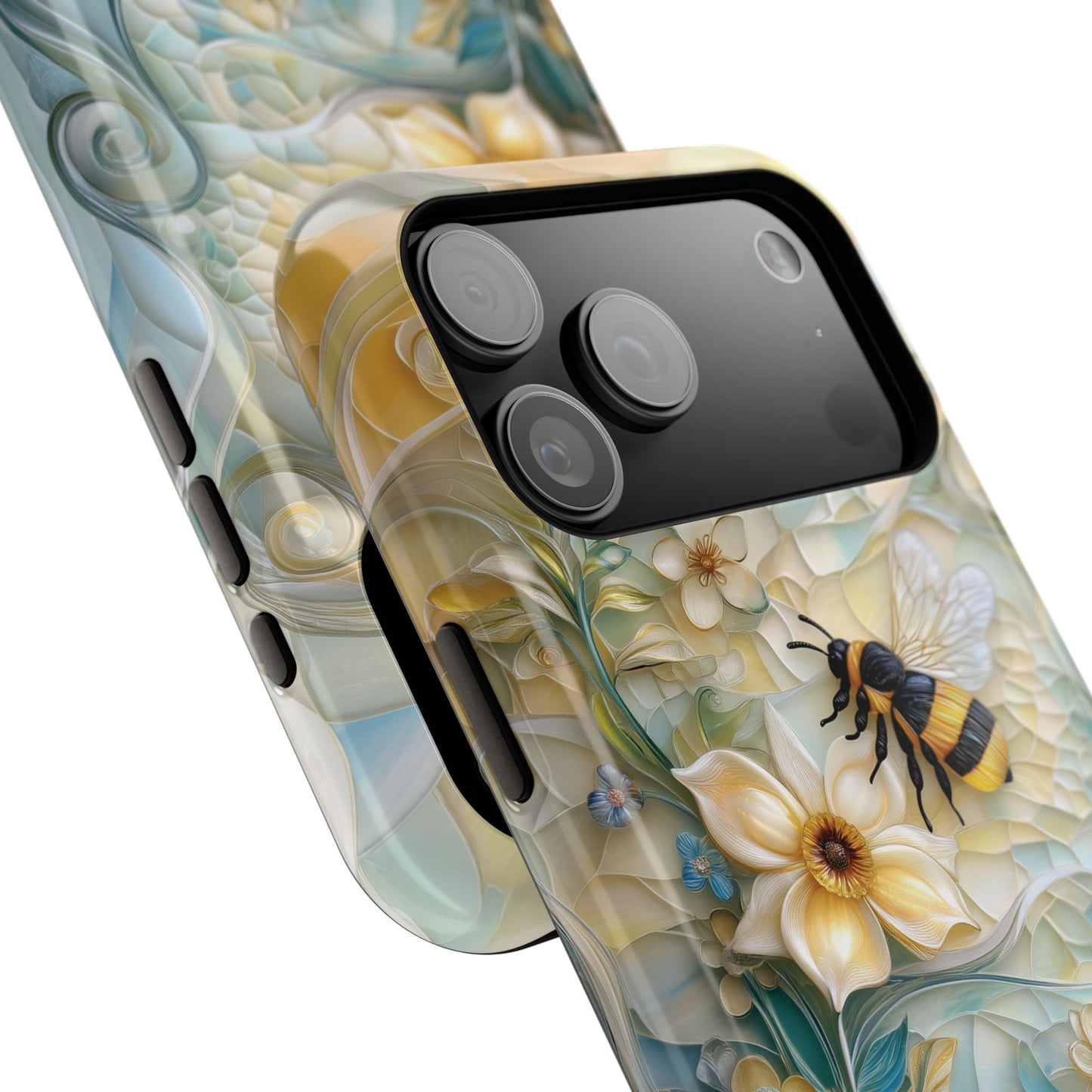 Bumblebee & Floral Stained Glass Art Design iPhone Case