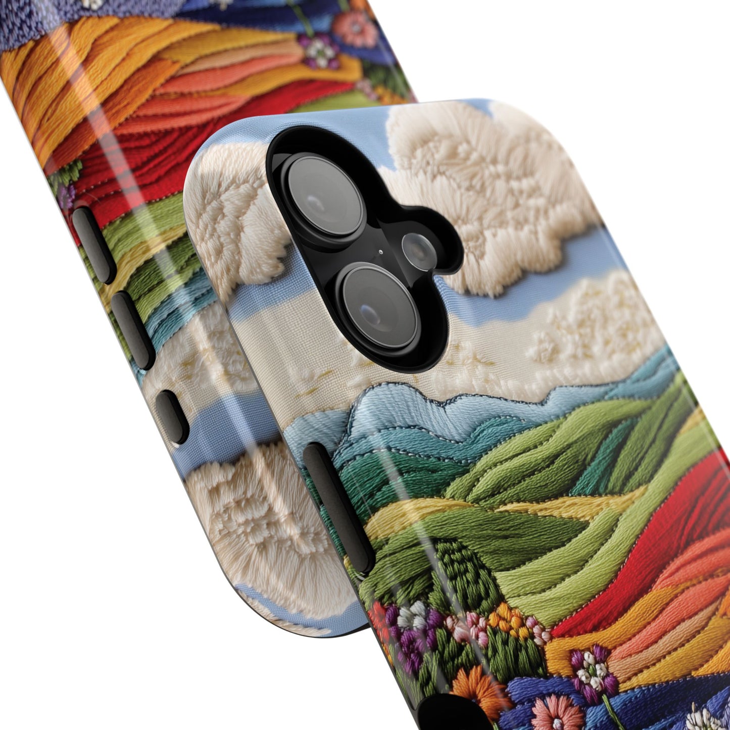 Flower Blooming Hills Embroidery Art Design iPhone Case