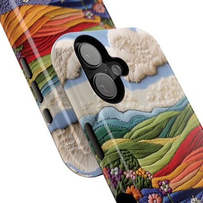 Flower Blooming Hills Embroidery Art Design iPhone Case
