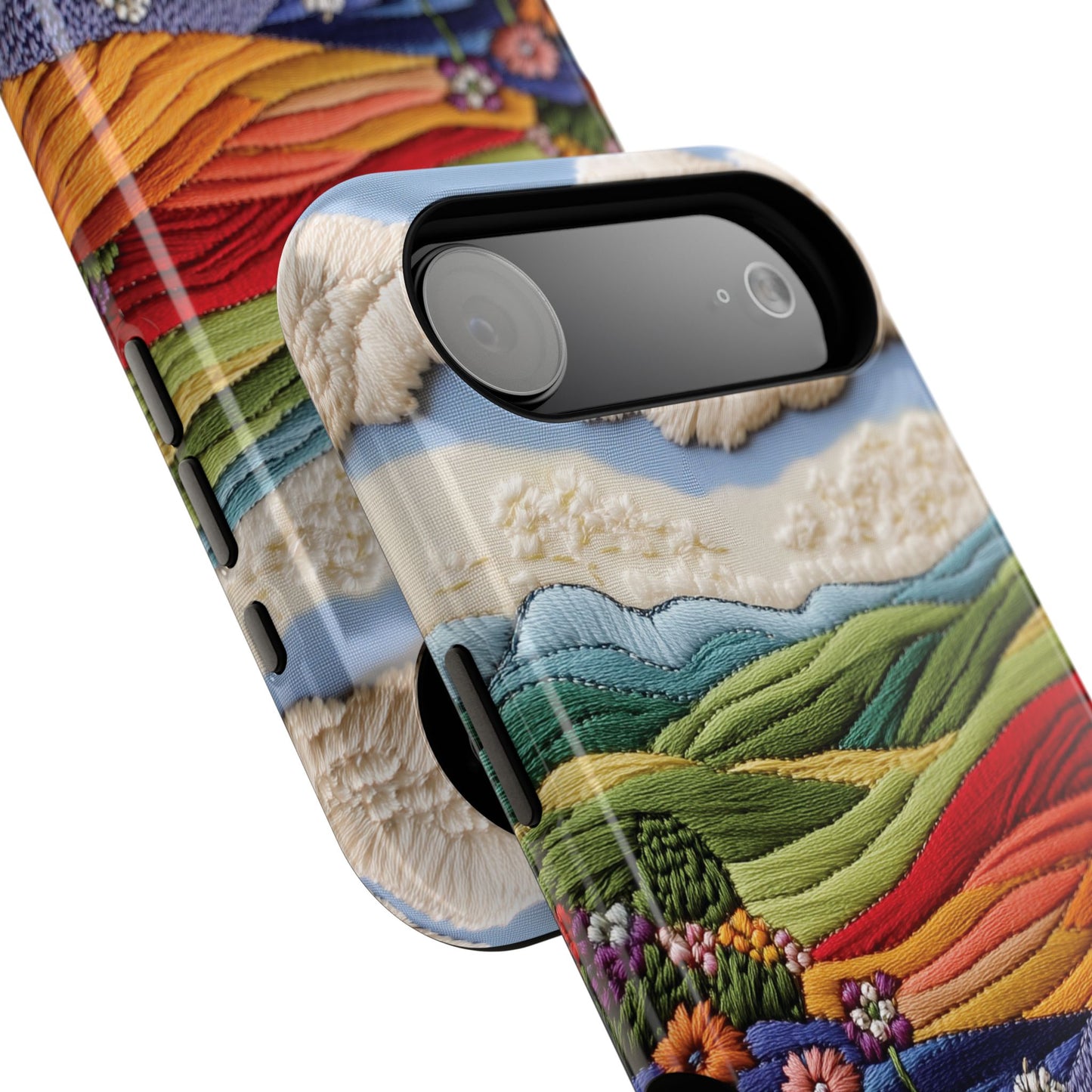 Flower Blooming Hills Embroidery Art Design iPhone Case