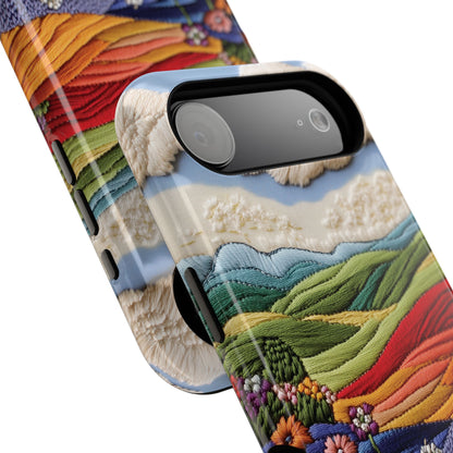 Flower Blooming Hills Embroidery Art Design iPhone Case