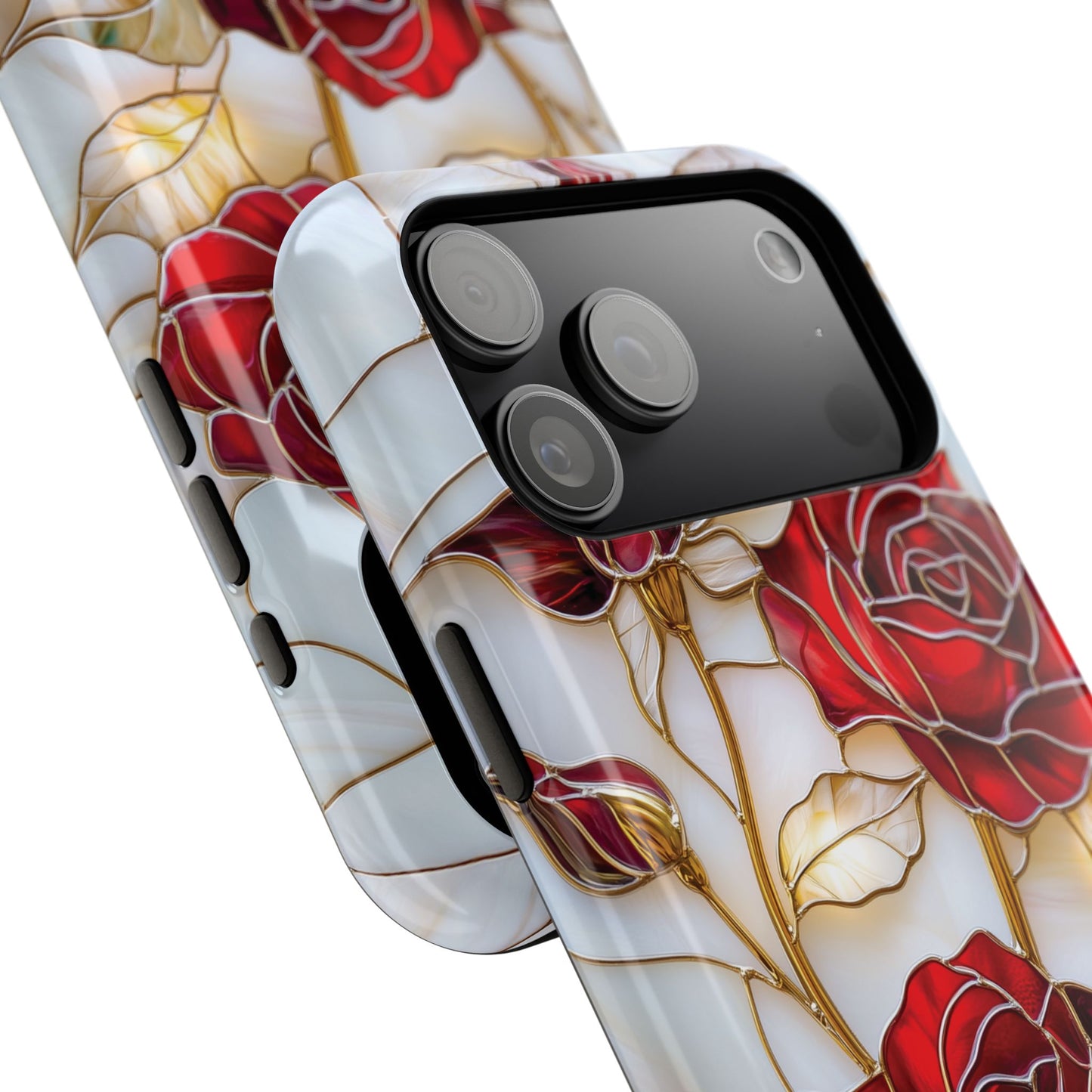 Luxury Red Rose Stained Glass Design iPhone Case