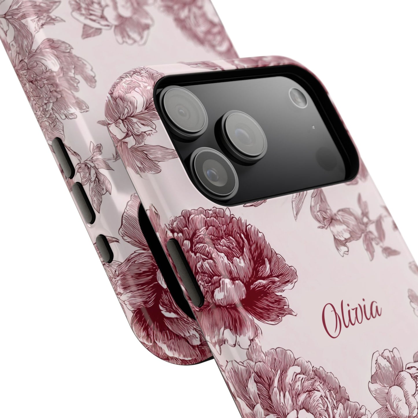 Personalisable Pink Toile Floral Design iPhone Case