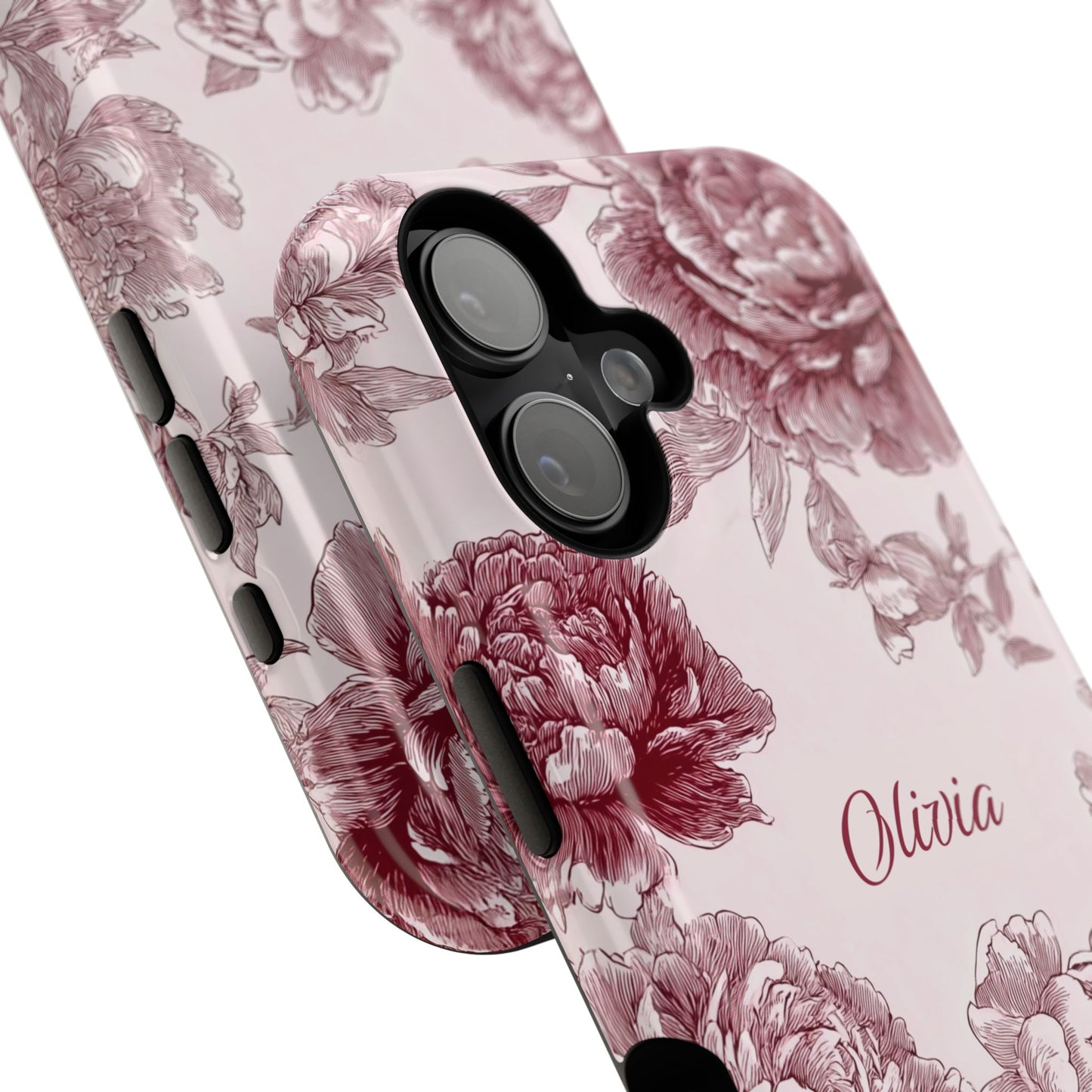 Personalisable Pink Toile Floral Design iPhone Case