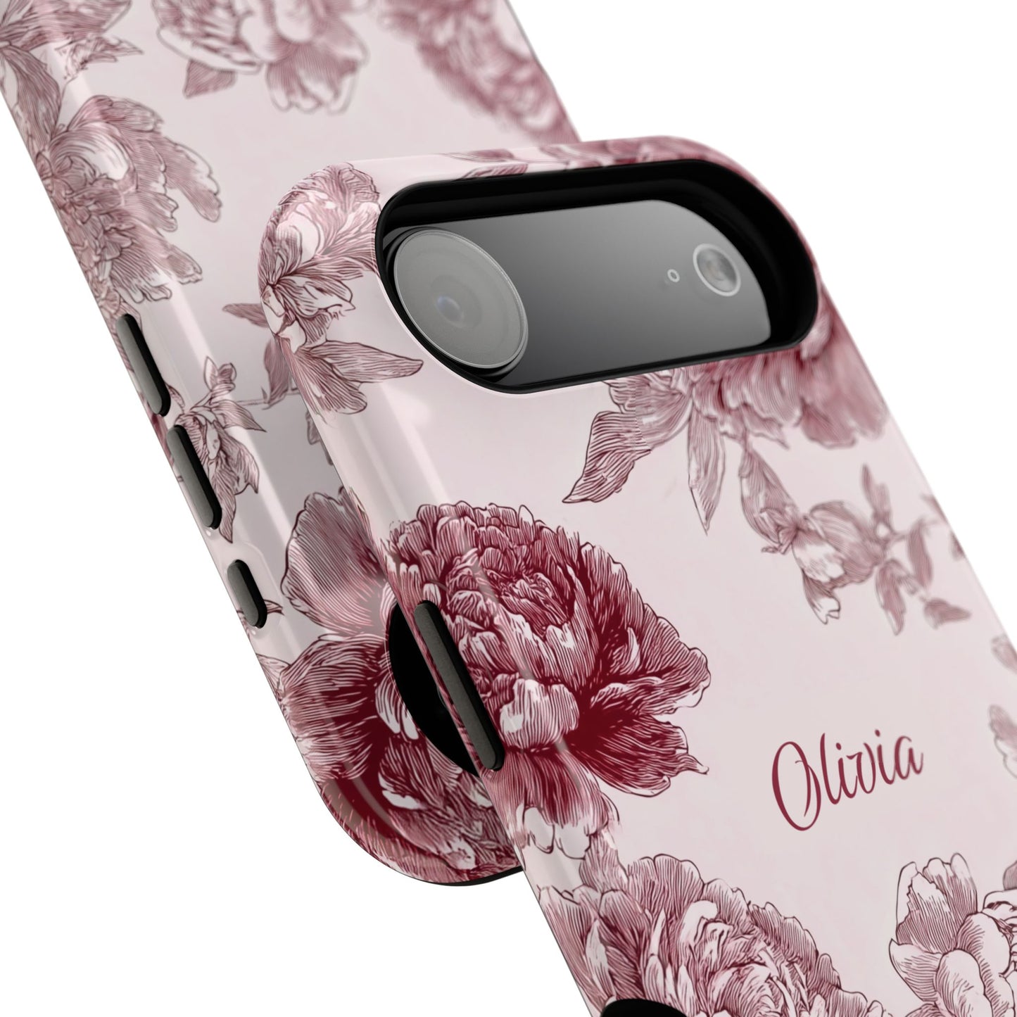Personalisable Pink Toile Floral Design iPhone Case