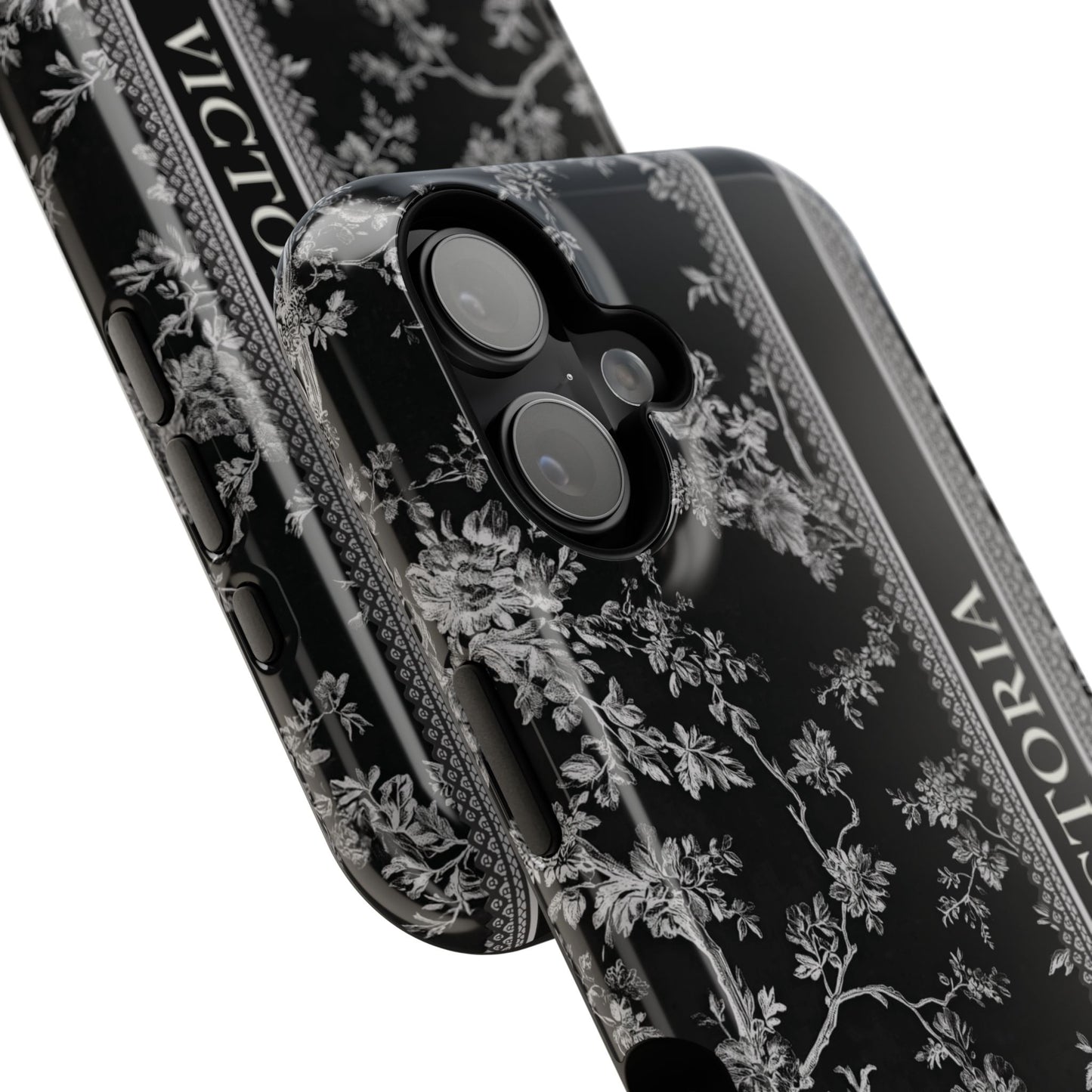 Personalisable Vintage Toile de Jouy Design (Black Edition) iPhone Case