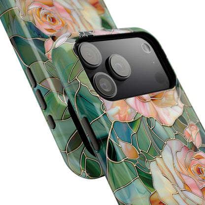 Pink Roses Stained Glass Design Design iPhone Case