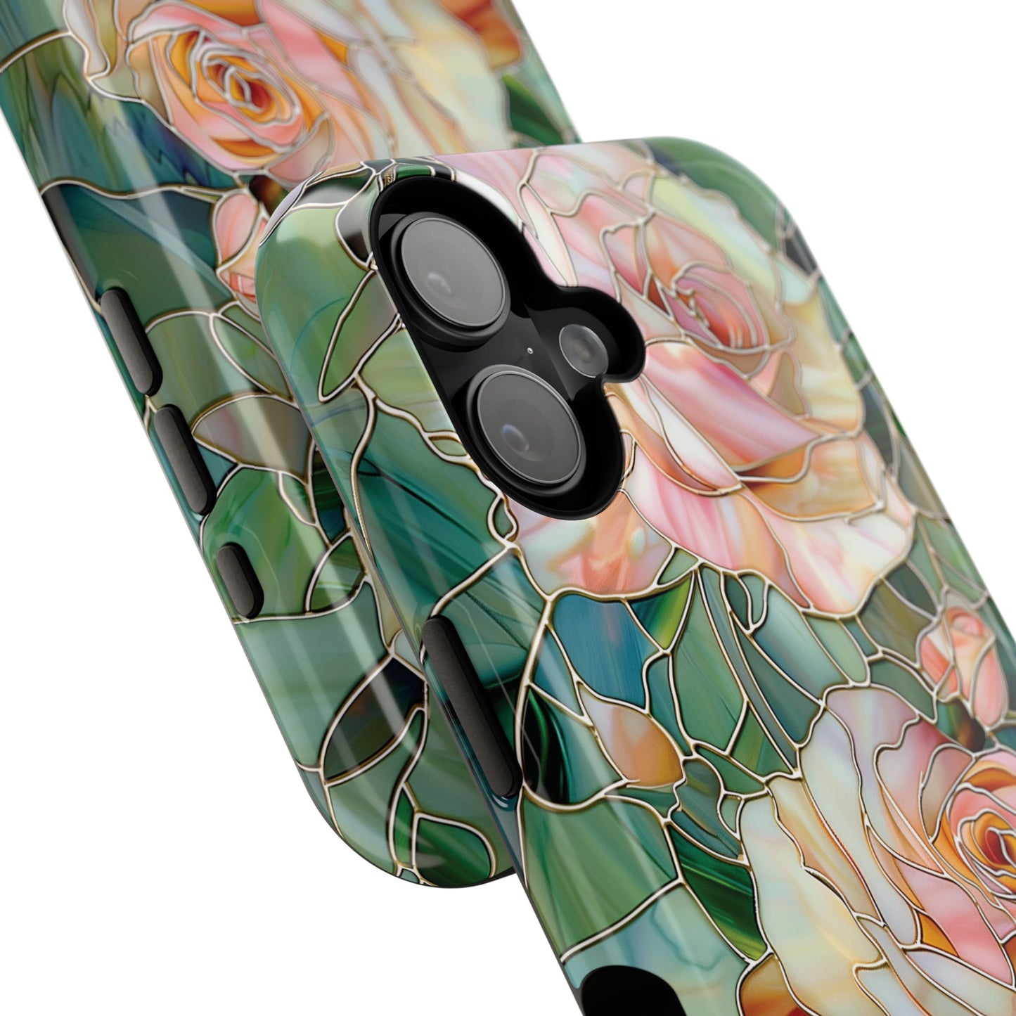 Pink Roses Stained Glass Design Design iPhone Case