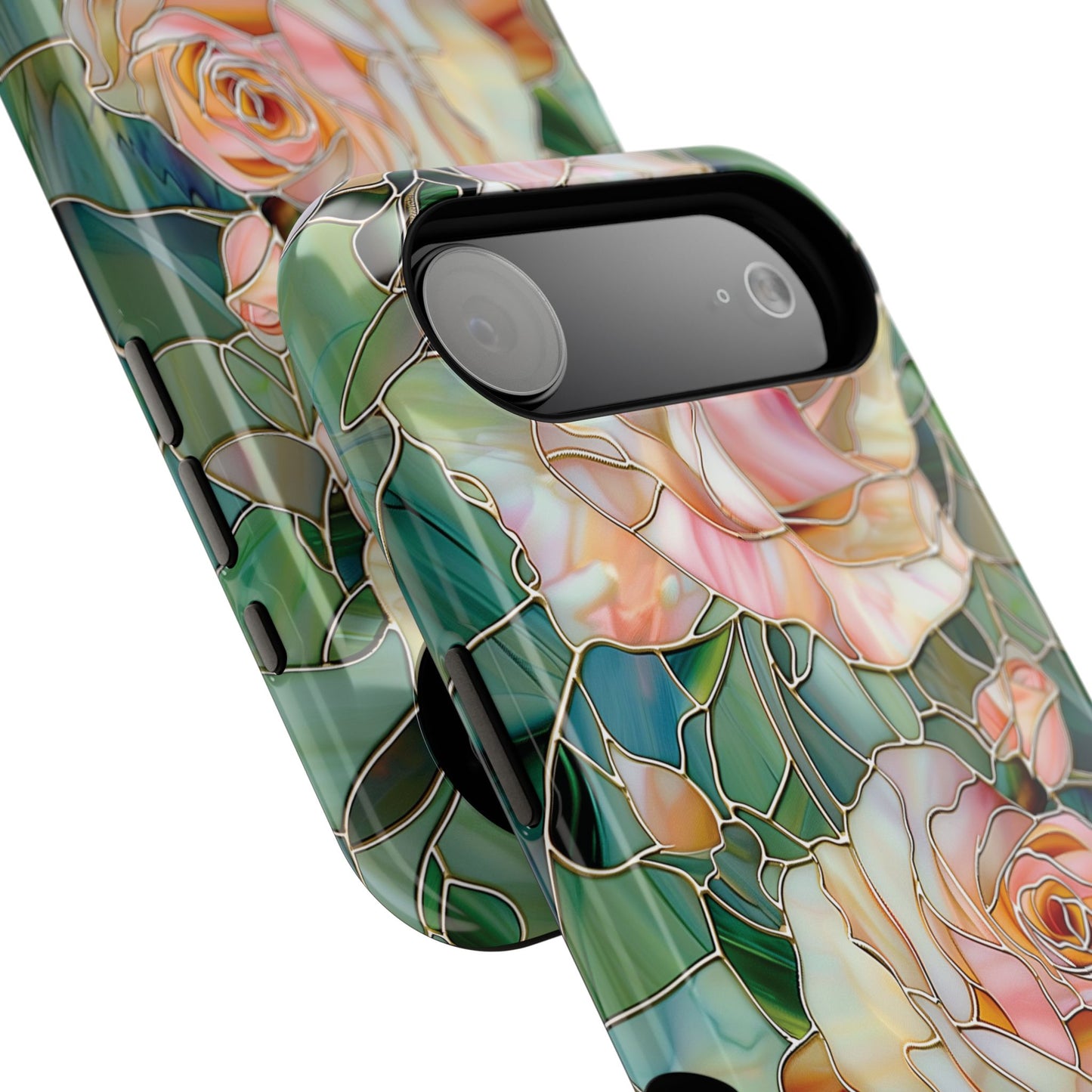 Pink Roses Stained Glass Design Design iPhone Case