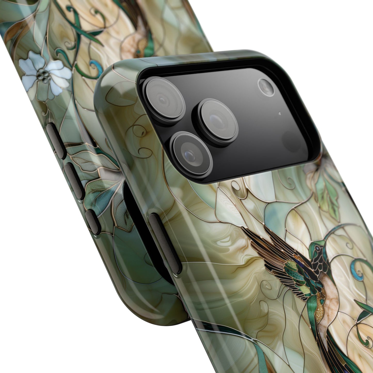 Hummingbird & Flower Stained Glass Design iPhone Case