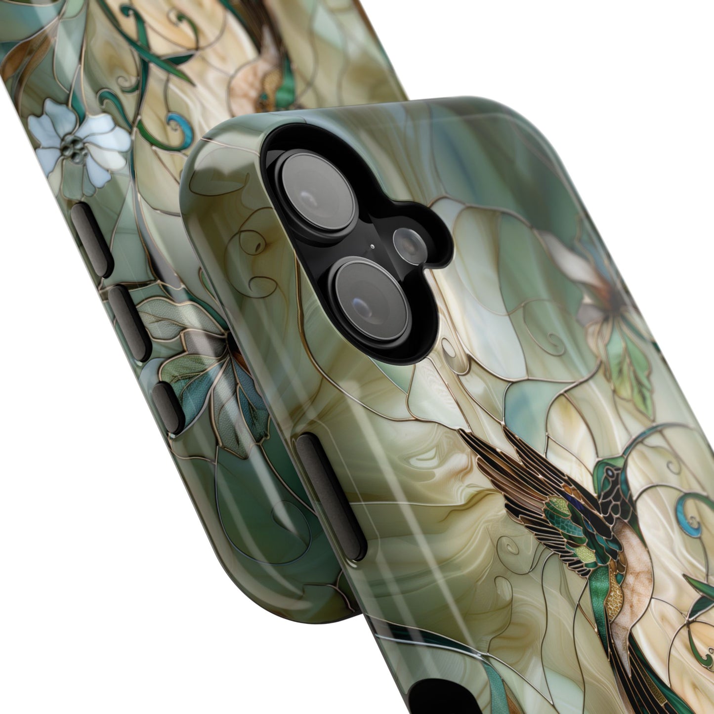Hummingbird & Flower Stained Glass Design iPhone Case