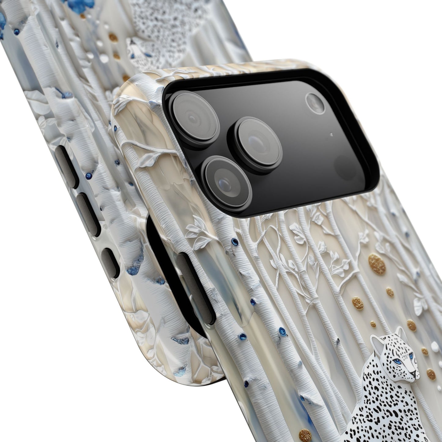 Snow Leopard in Winter Forest Design 2 iPhone Case