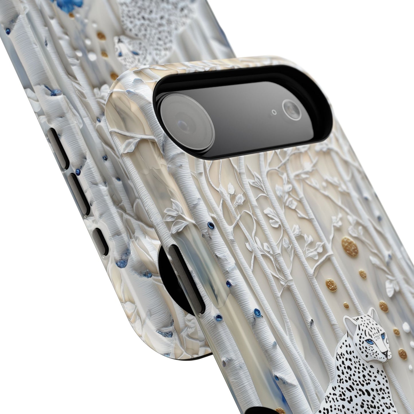 Snow Leopard in Winter Forest Design 2 iPhone Case