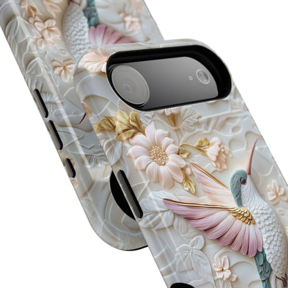 Delicate Hummingbird Floral Art Design iPhone Case