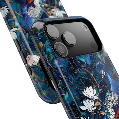 Peacock in Magnolia Tree Stained Glass Design iPhone Case