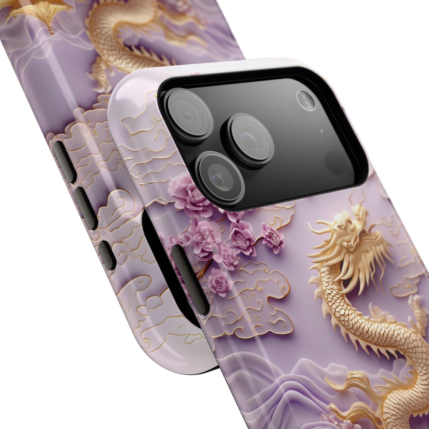 3D Effect Dragon & Floral Asian Art Design iPhone Case