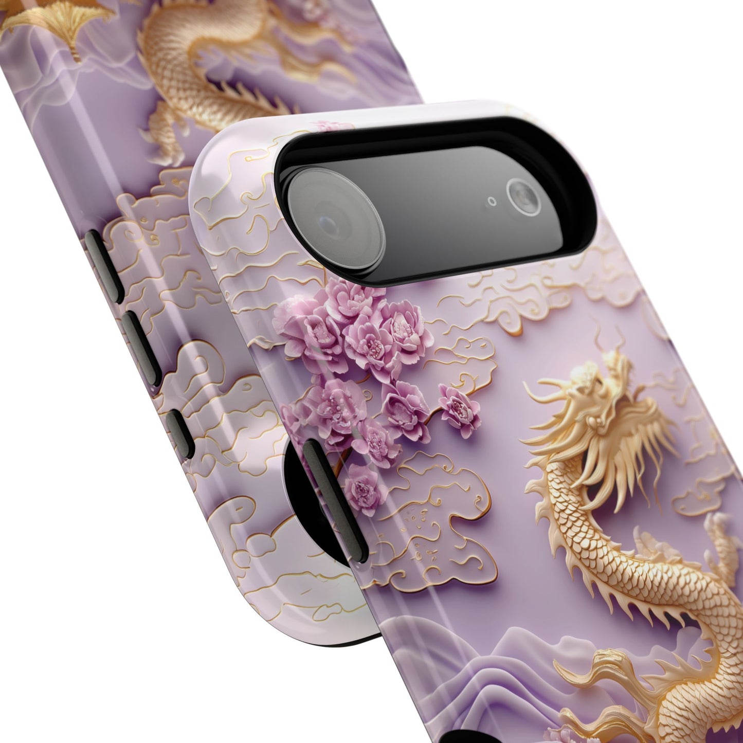3D Effect Dragon & Floral Asian Art Design iPhone Case