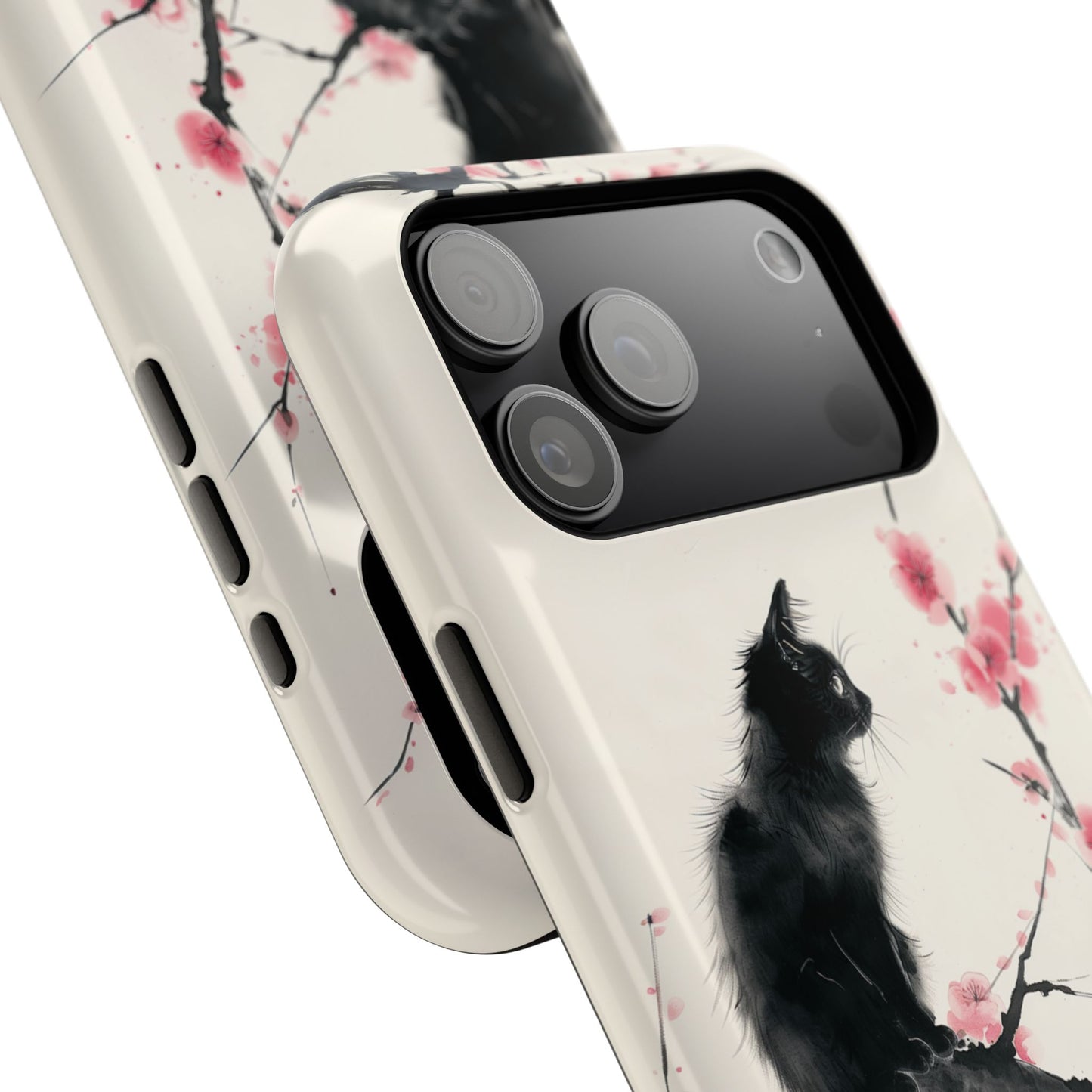 Black Cat on Plum Blossom Tree Chinese Ink Painting Design iPhone Case