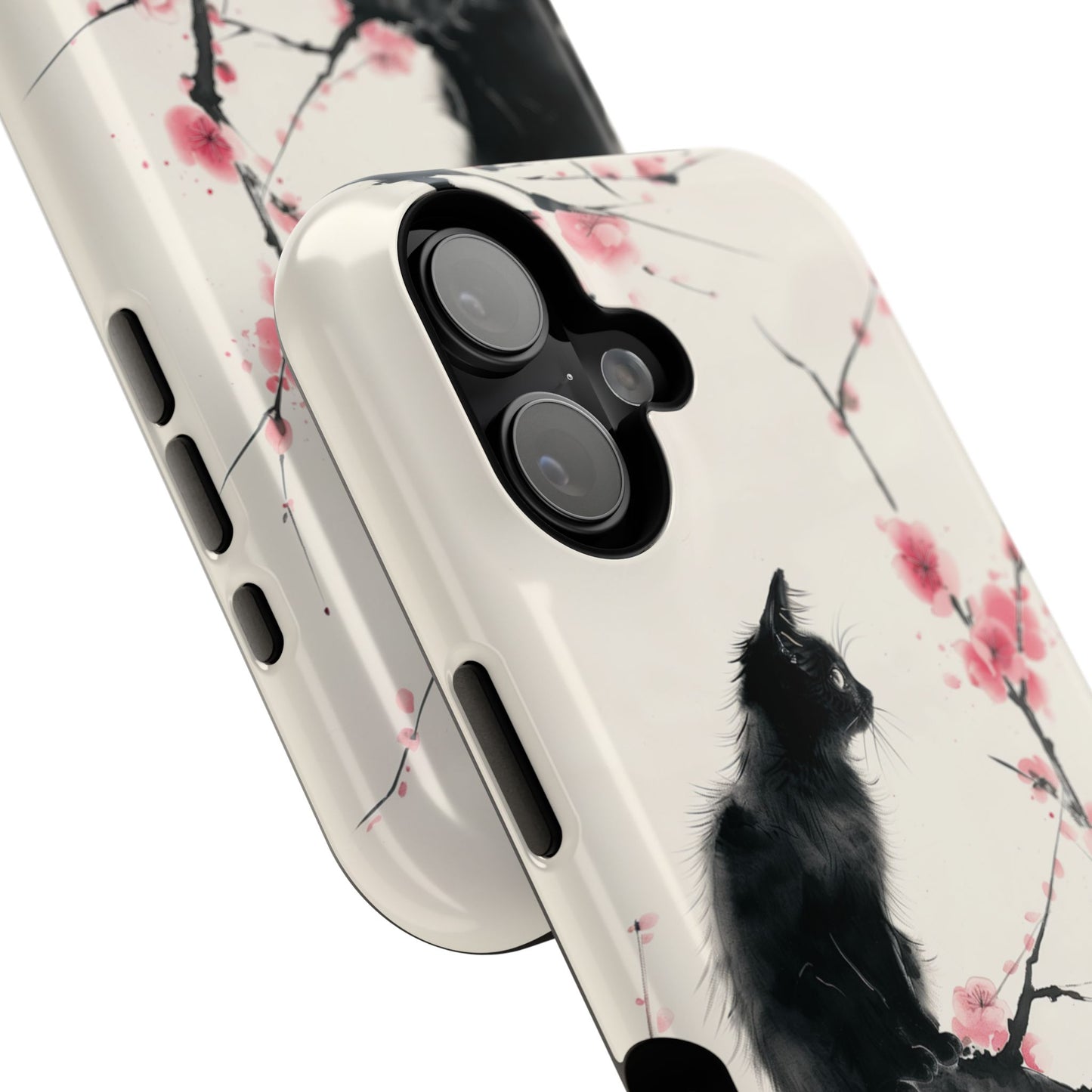 Black Cat on Plum Blossom Tree Chinese Ink Painting Design iPhone Case