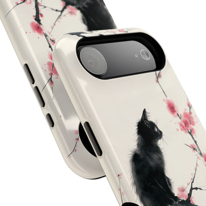 Black Cat on Plum Blossom Tree Chinese Ink Painting Design iPhone Case