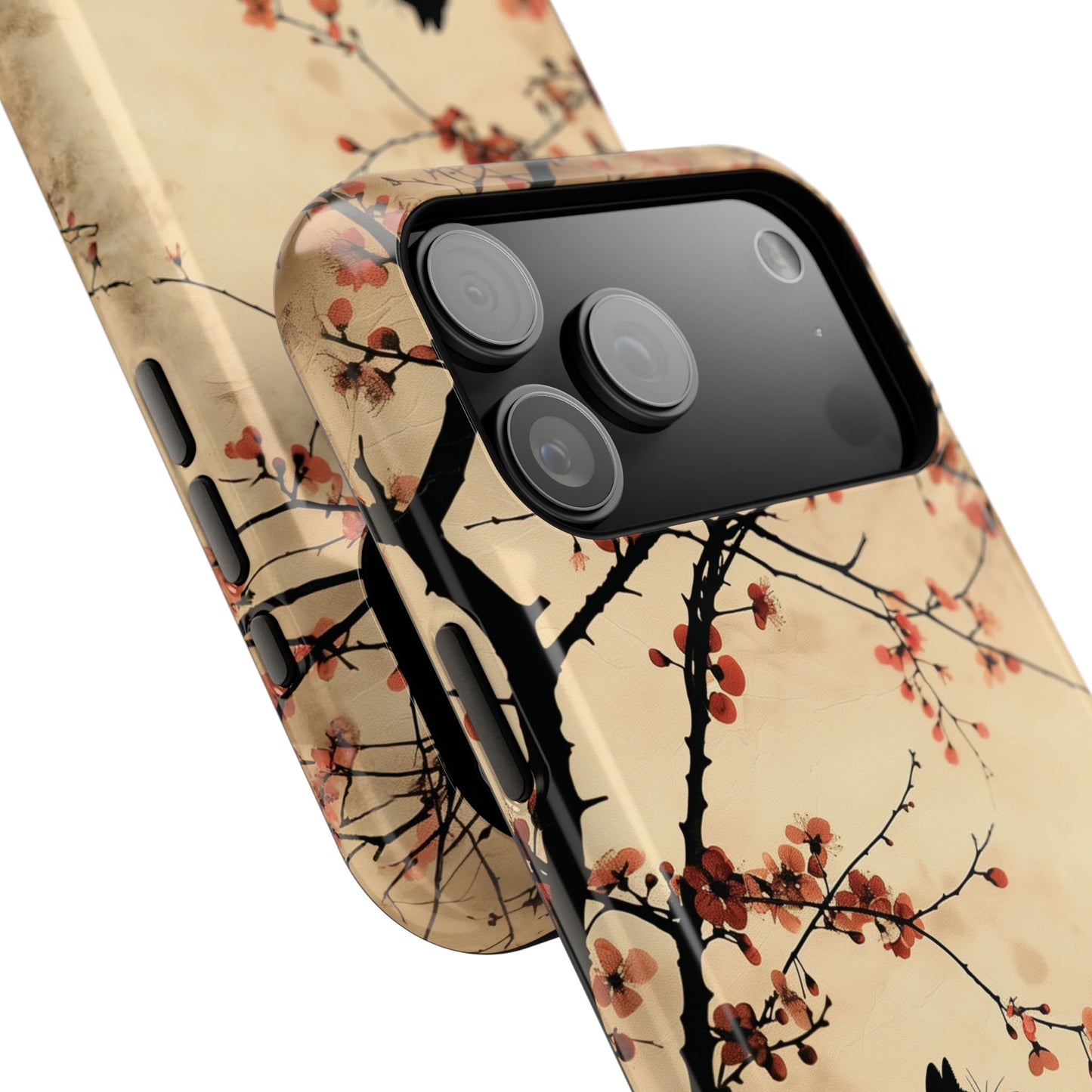 Cat Silhouette under Cherry Blossom Design iPhone Case
