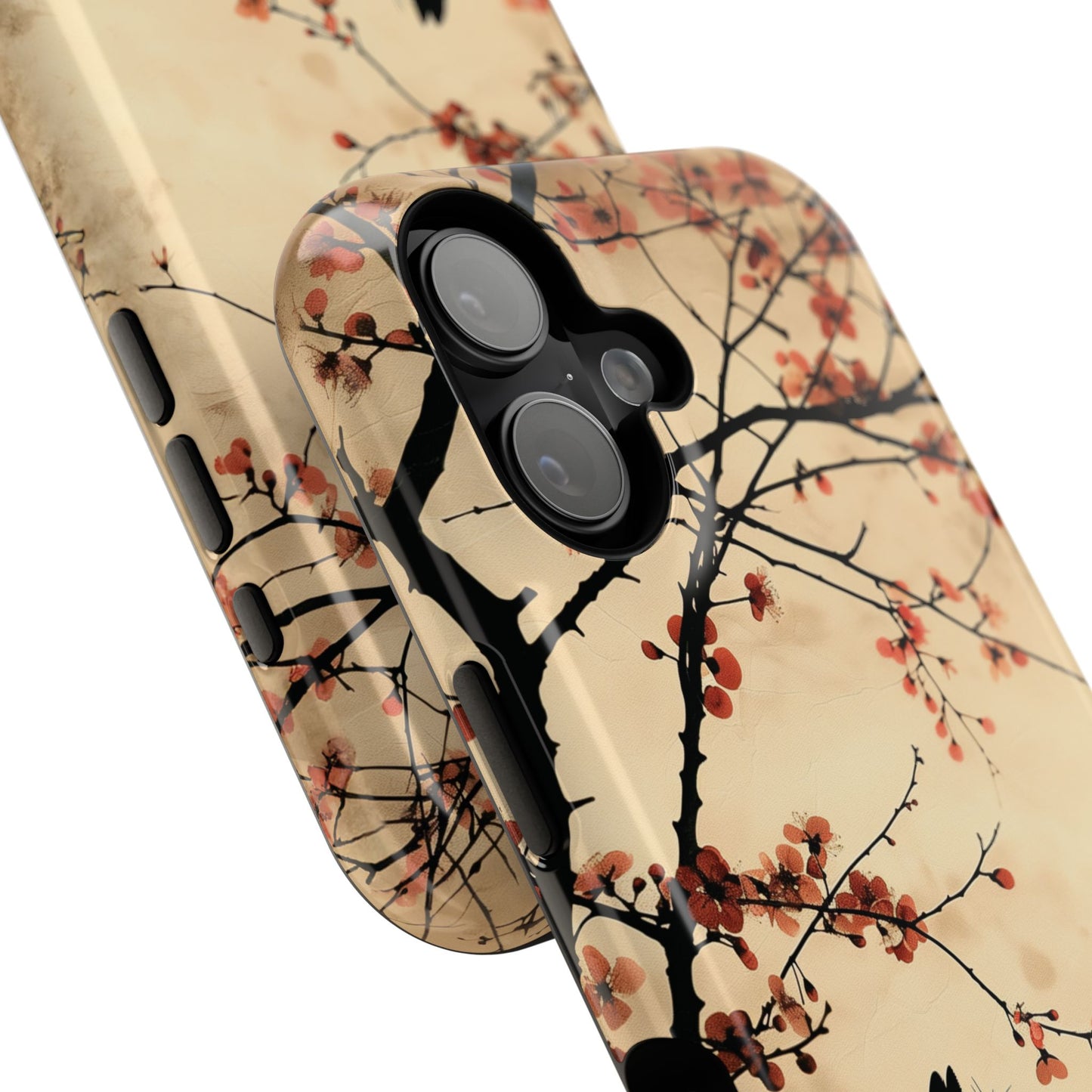 Cat Silhouette under Cherry Blossom Design iPhone Case