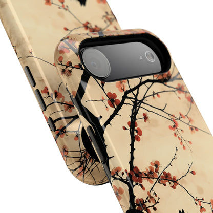 Cat Silhouette under Cherry Blossom Design iPhone Case