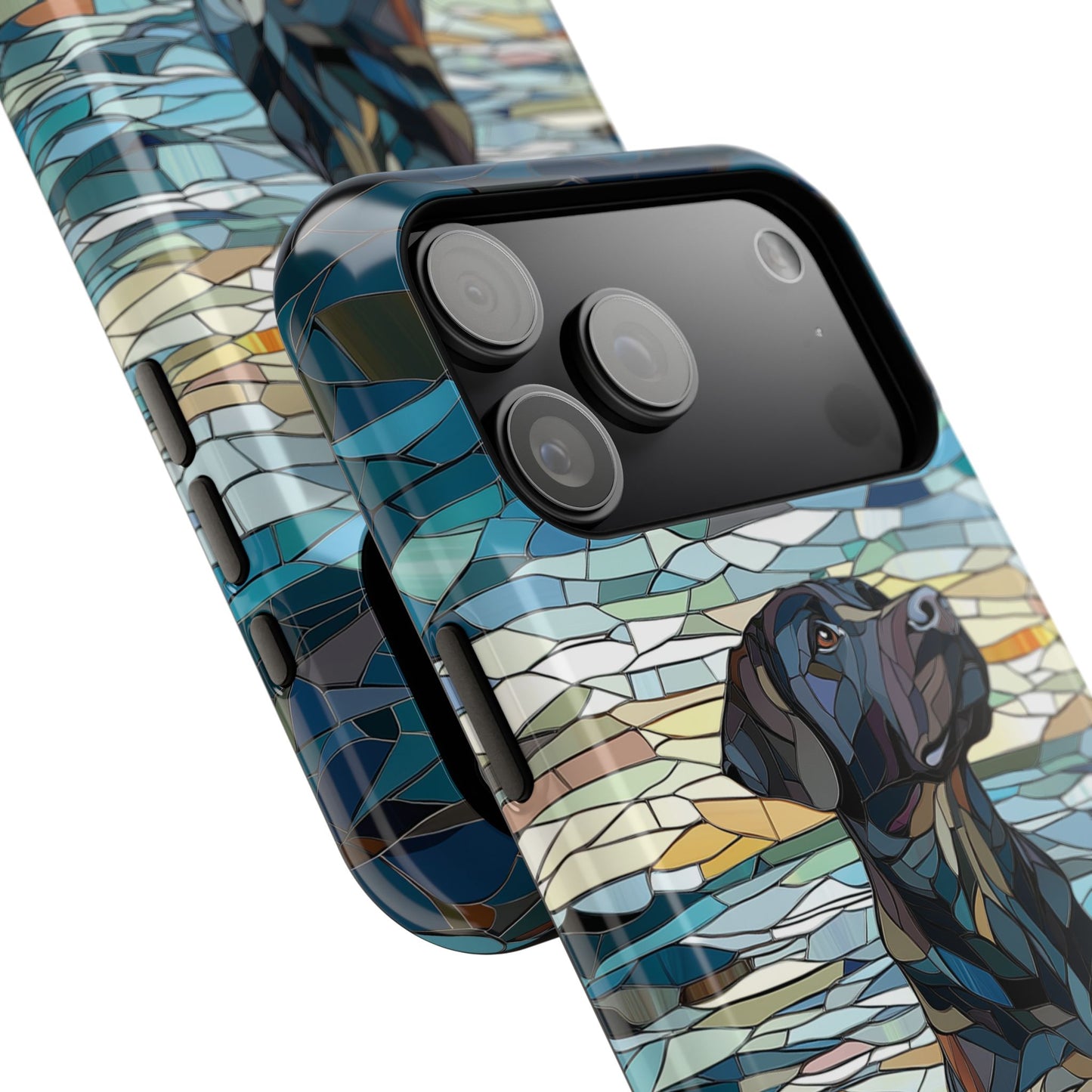 Black English Labrador Stained Glass Design Print iPhone Case