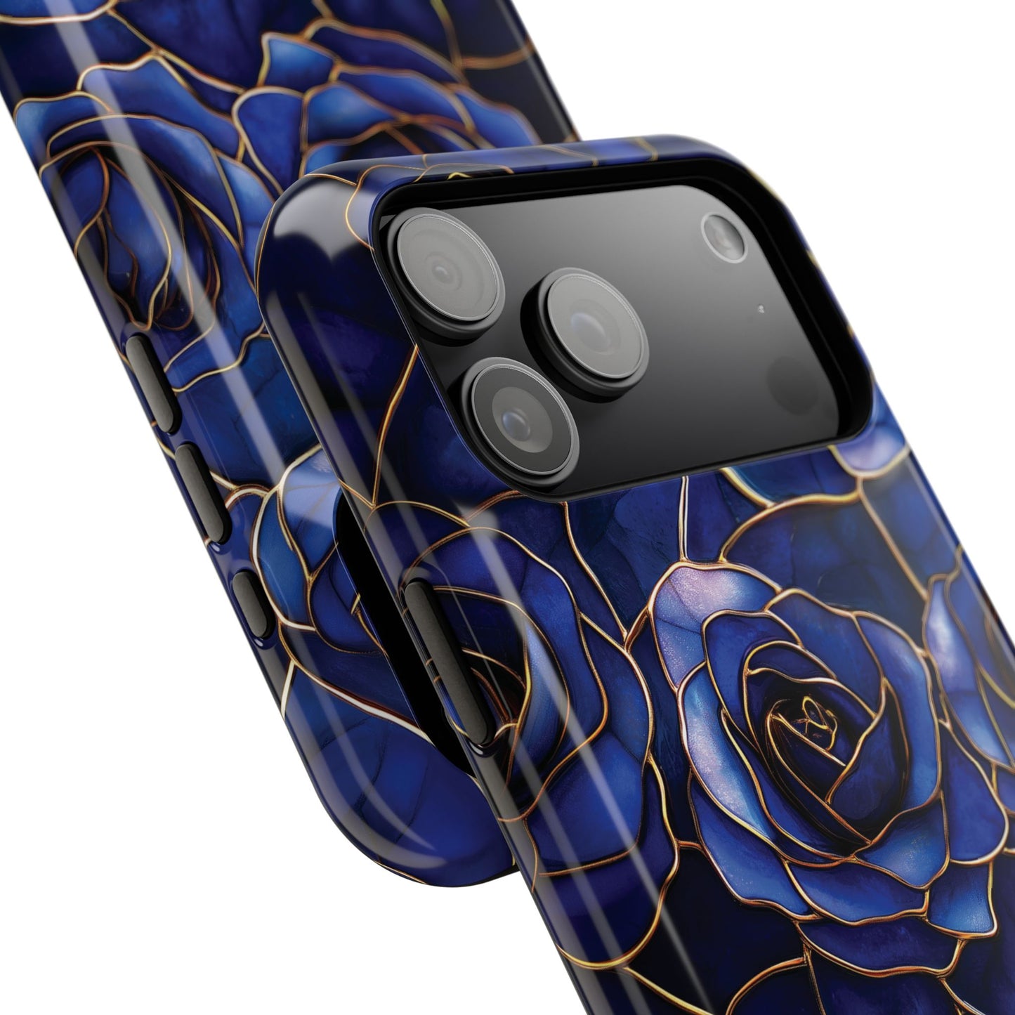 Blue Roses Pattern Stained Glass Design iPhone Case
