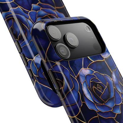 Blue Roses Pattern Stained Glass Design iPhone Case