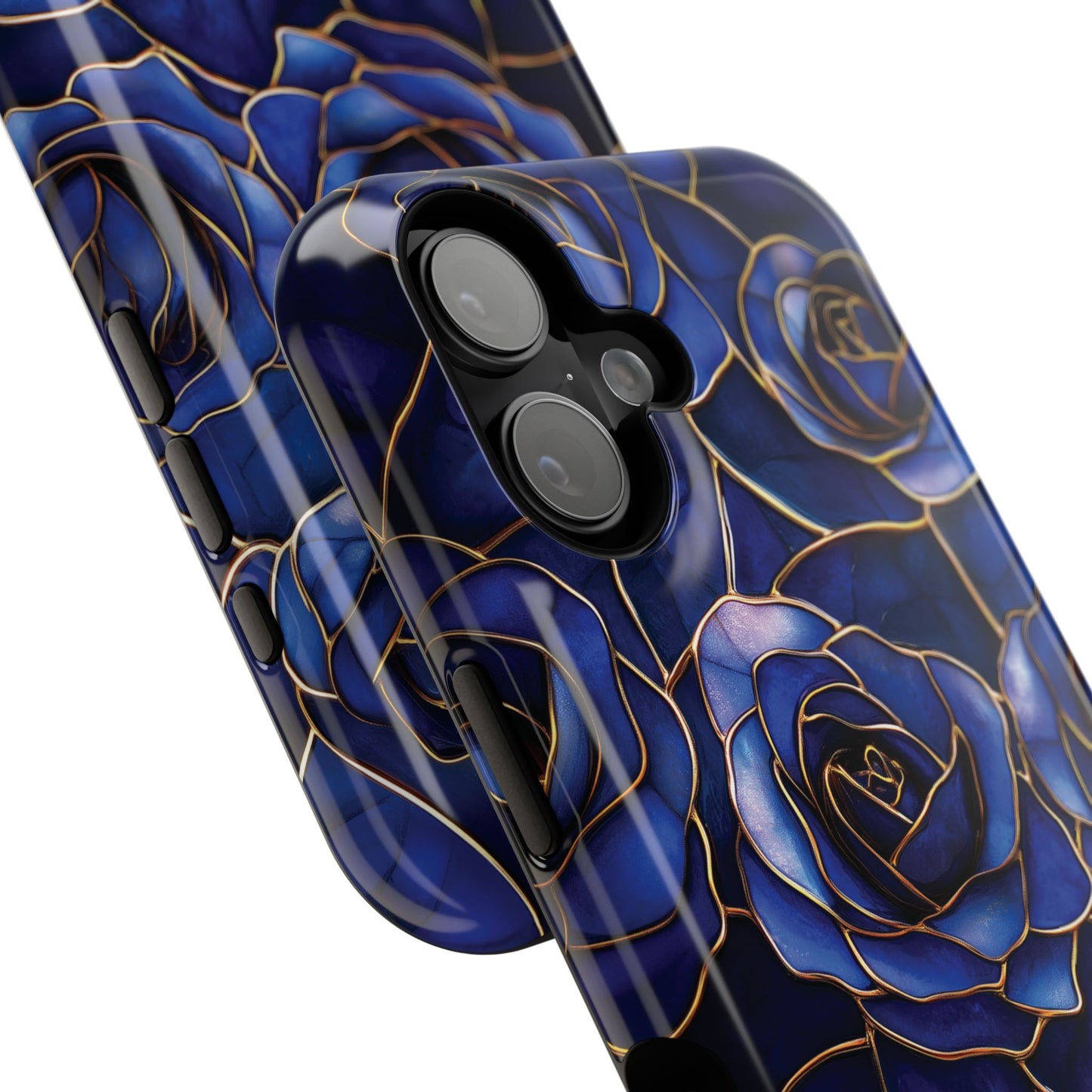 Blue Roses Pattern Stained Glass Design iPhone Case