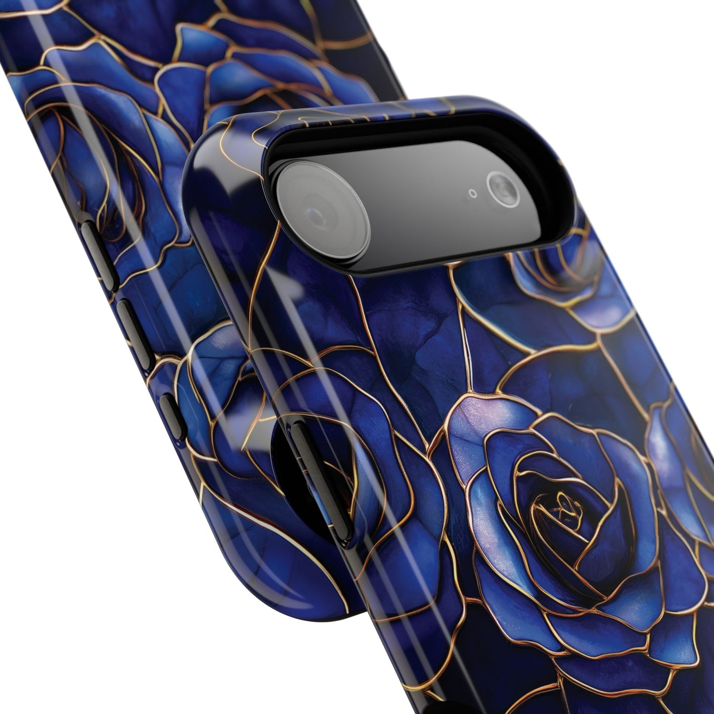 Blue Roses Pattern Stained Glass Design iPhone Case