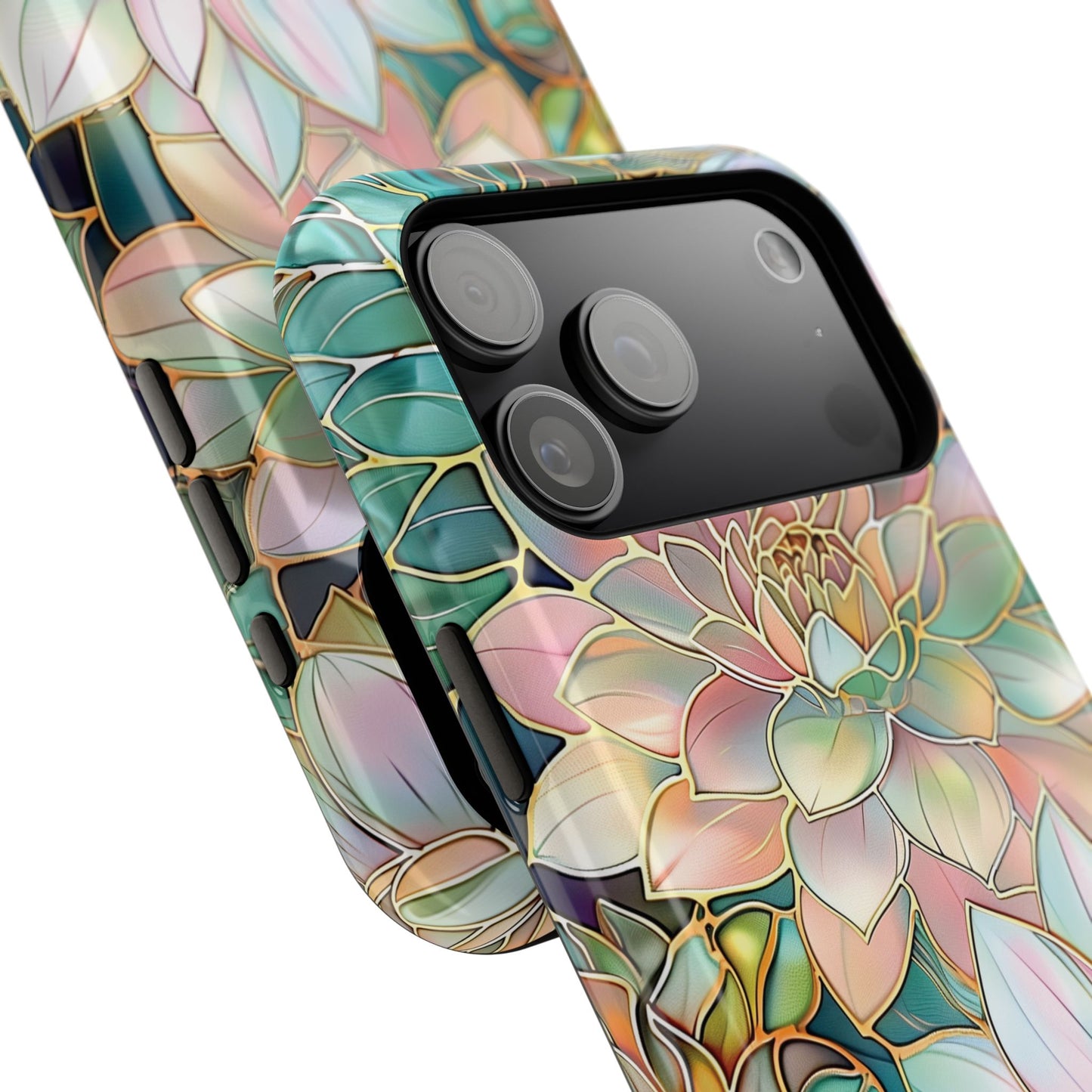 Pastel Dahlia Flowers Stained Glass Design iPhone Case