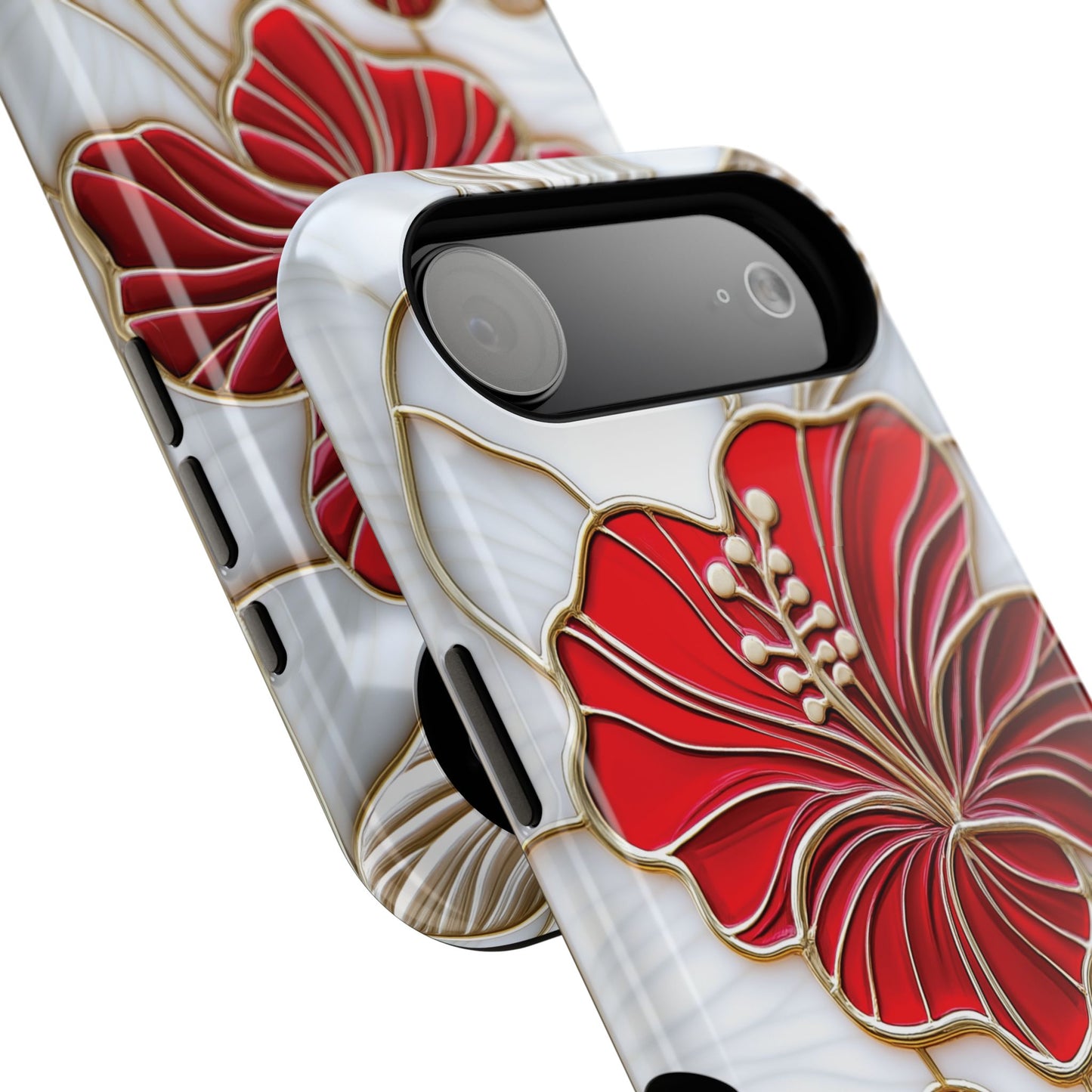 Red Hibiscus Stained Glass Design iPhone Case