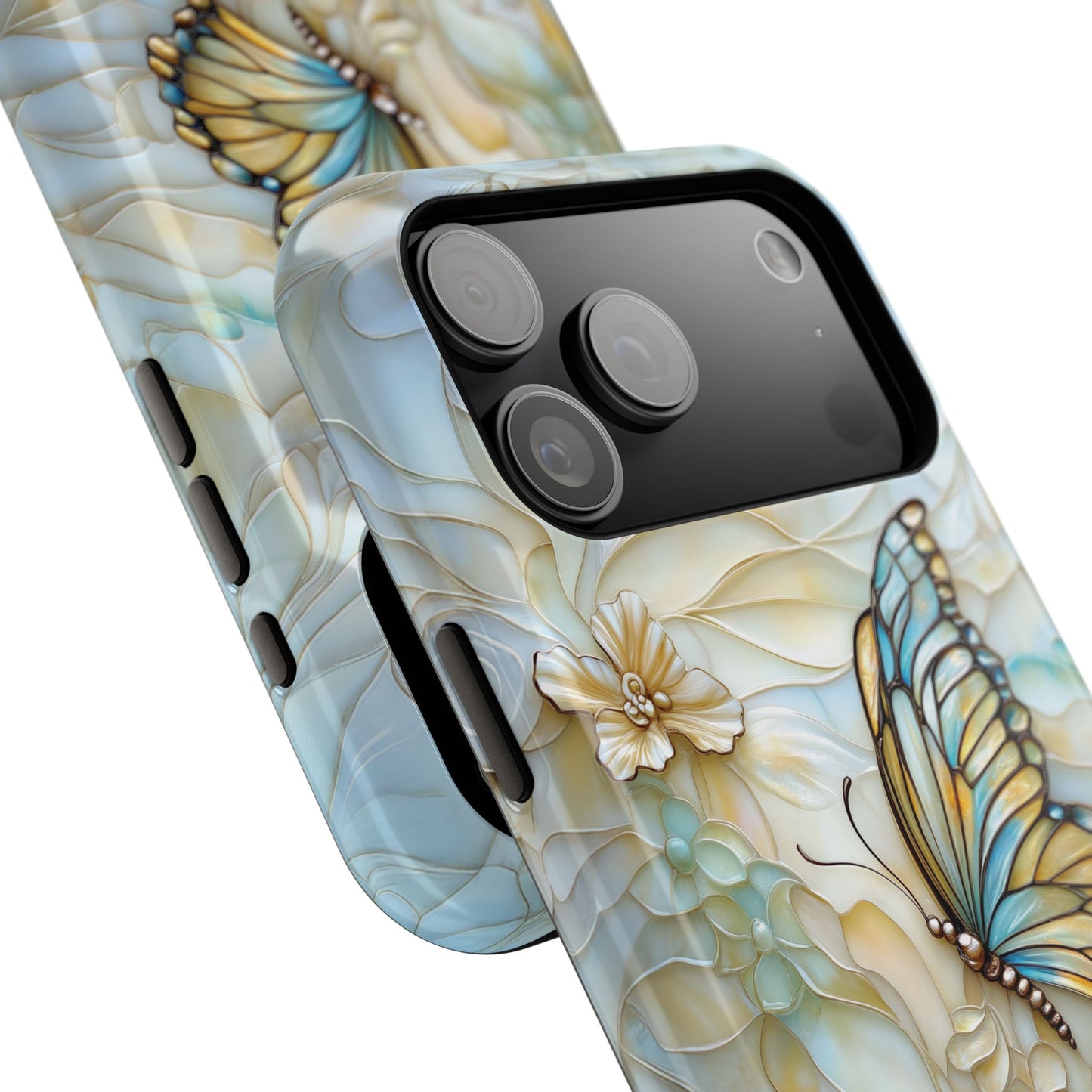Elegant Butterfly & Flowers Stained Glass Design 1 iPhone Case
