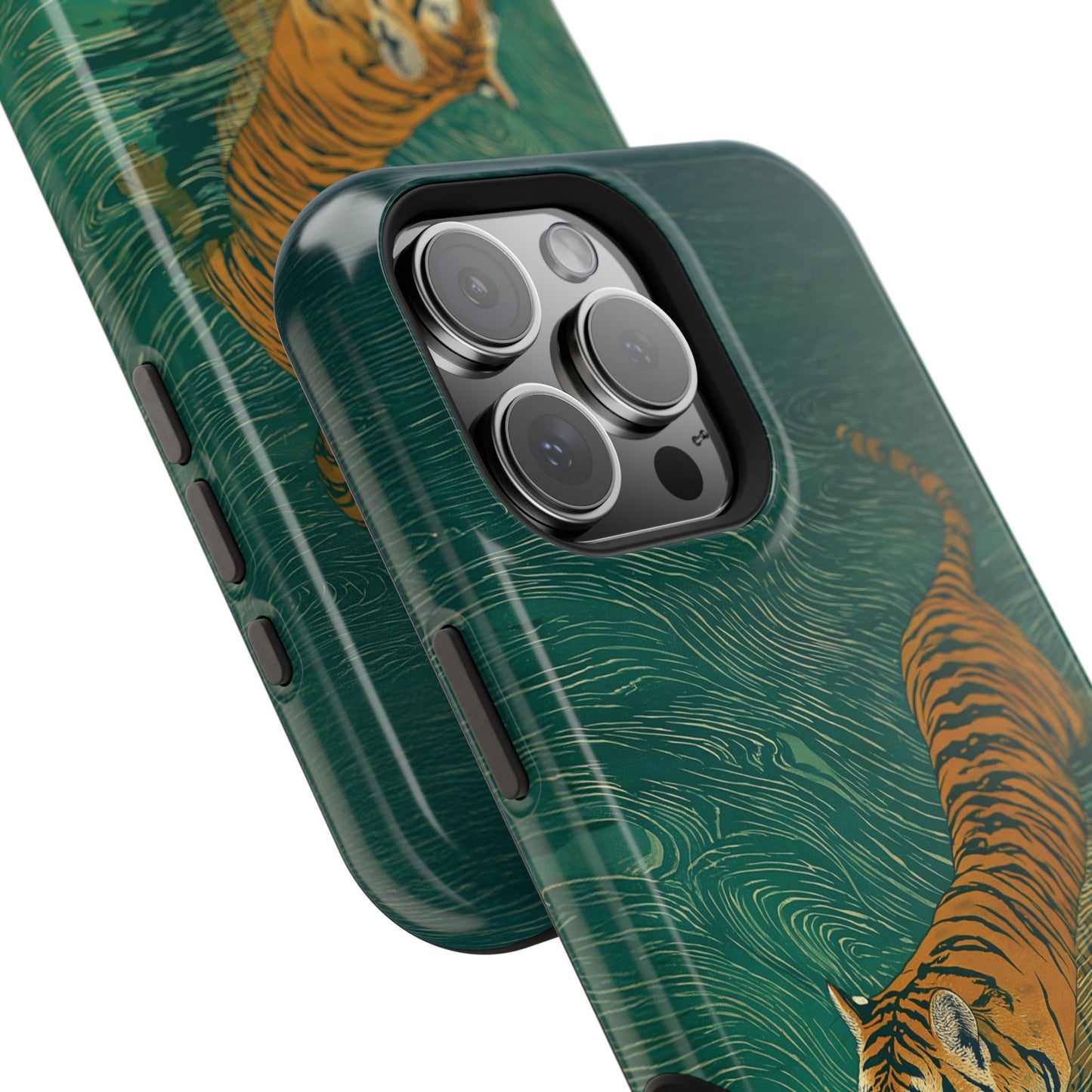 The Emerald Swirl – Ukiyo-e Tiger Design iPhone Case