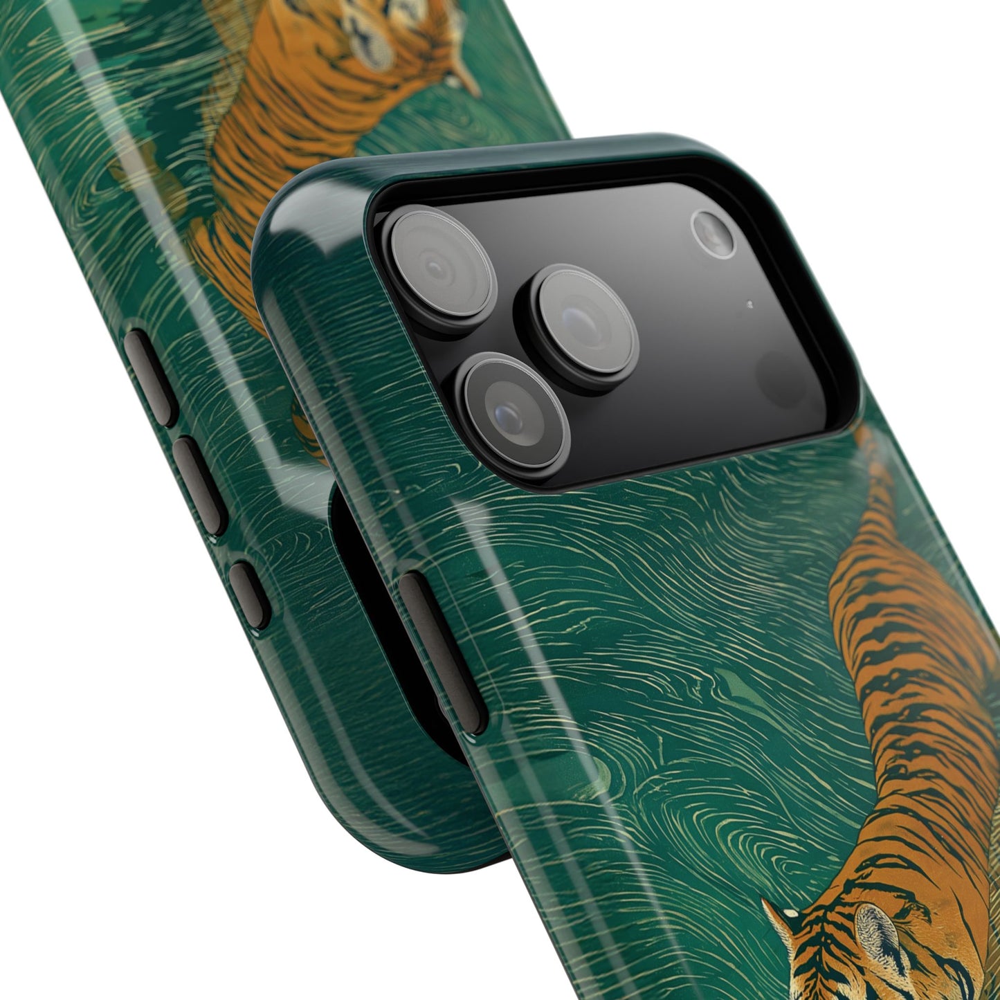 The Emerald Swirl – Ukiyo-e Tiger Design iPhone Case