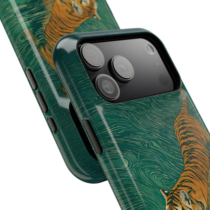 The Emerald Swirl – Ukiyo-e Tiger Design iPhone Case