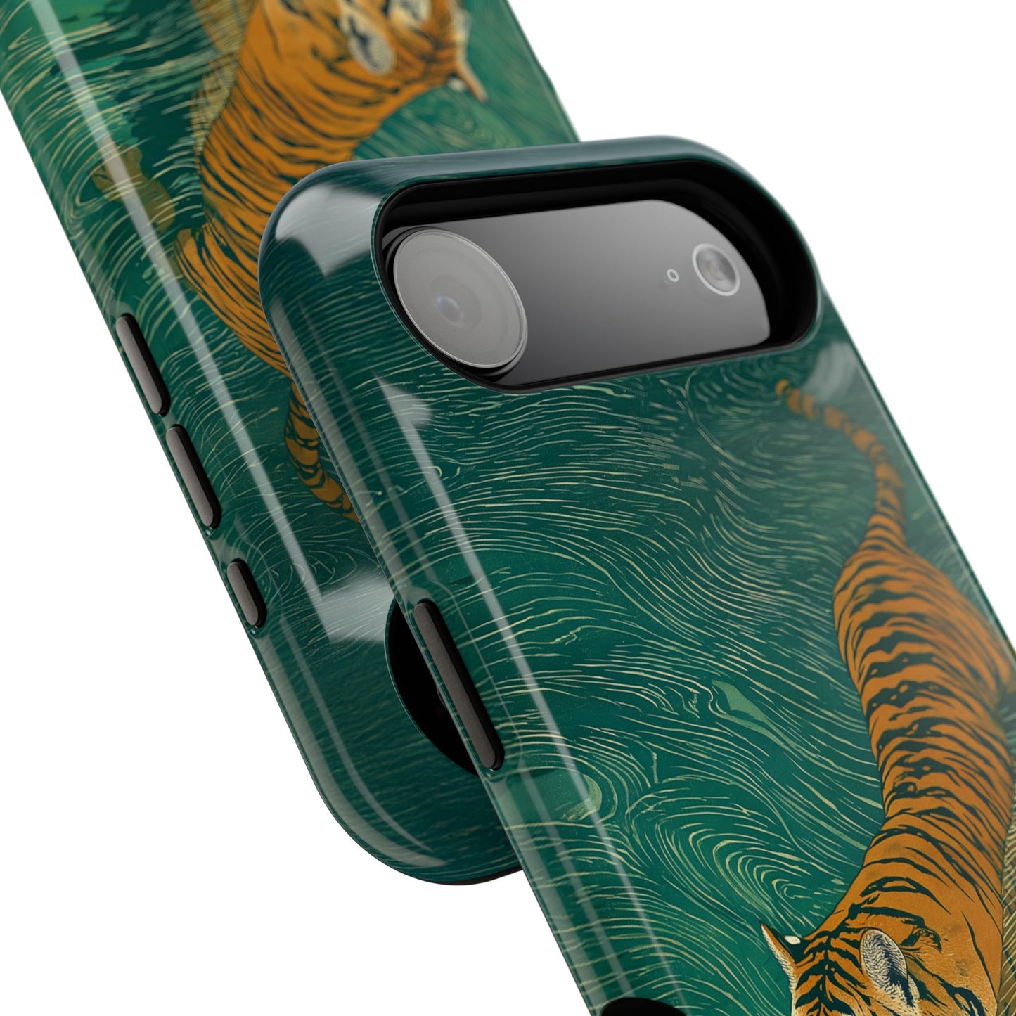 The Emerald Swirl – Ukiyo-e Tiger Design iPhone Case