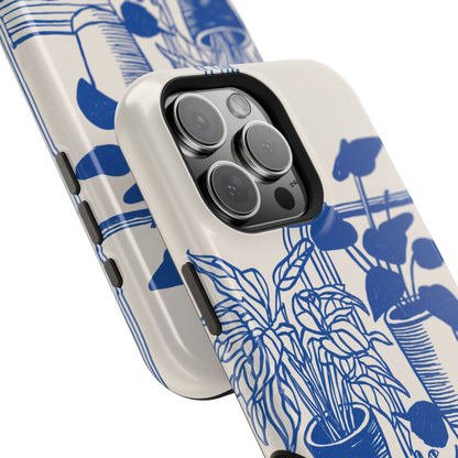 The Sunroom Cat – Blue & White Linocut Design iPhone Case