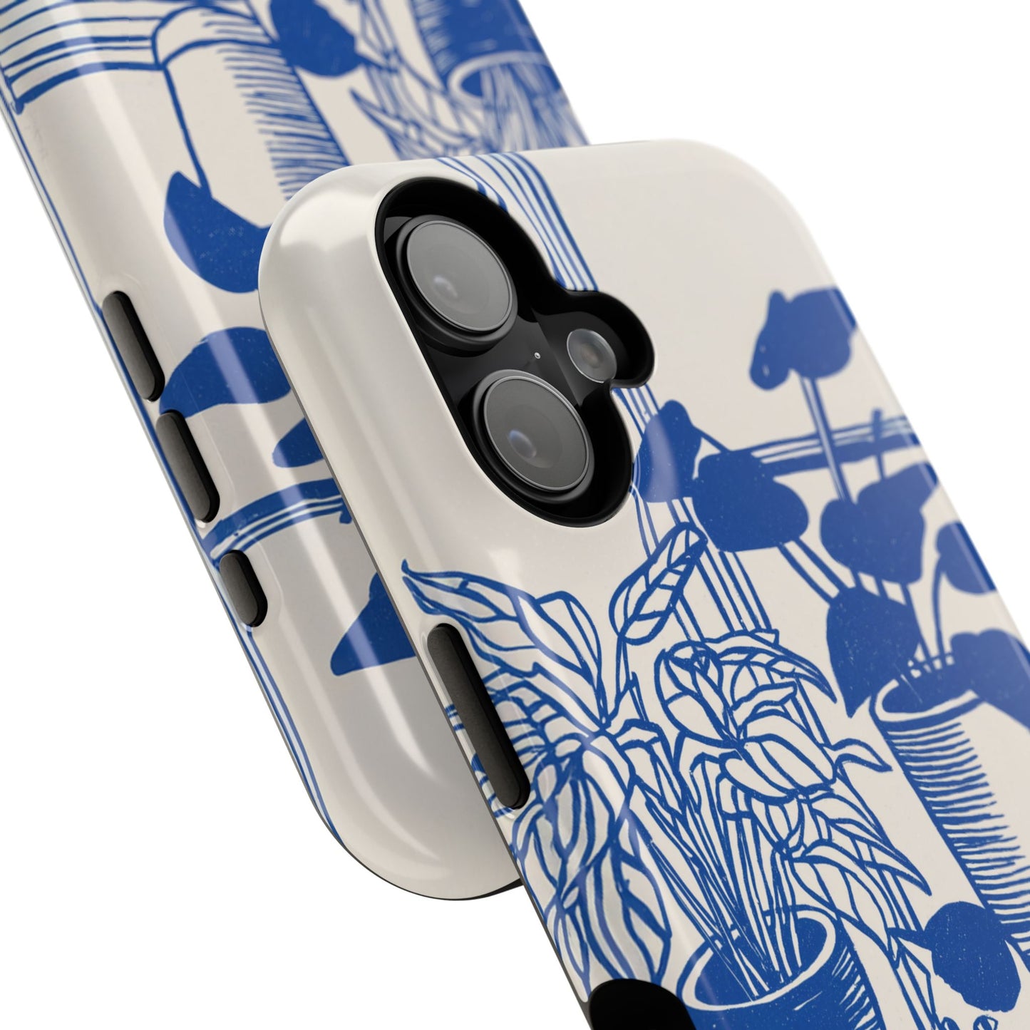 The Sunroom Cat – Blue & White Linocut Design iPhone Case