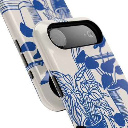 The Sunroom Cat – Blue & White Linocut Design iPhone Case