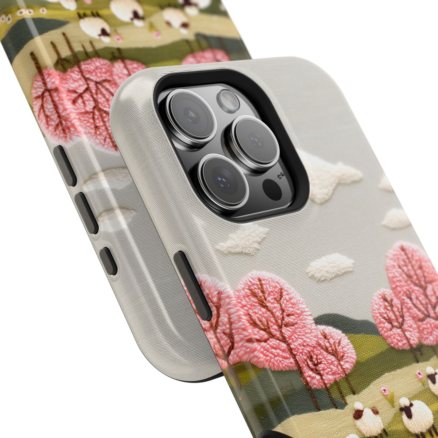 The Embroidered Meadow – Faux Needlepoint Design iPhone Case