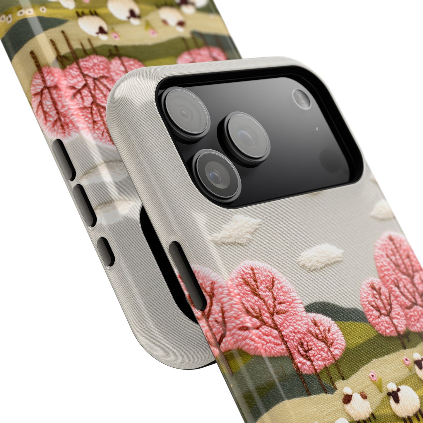 The Embroidered Meadow – Faux Needlepoint Design iPhone Case